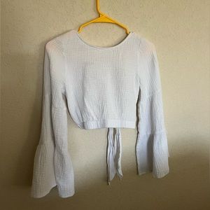 white open back flare sleeve top